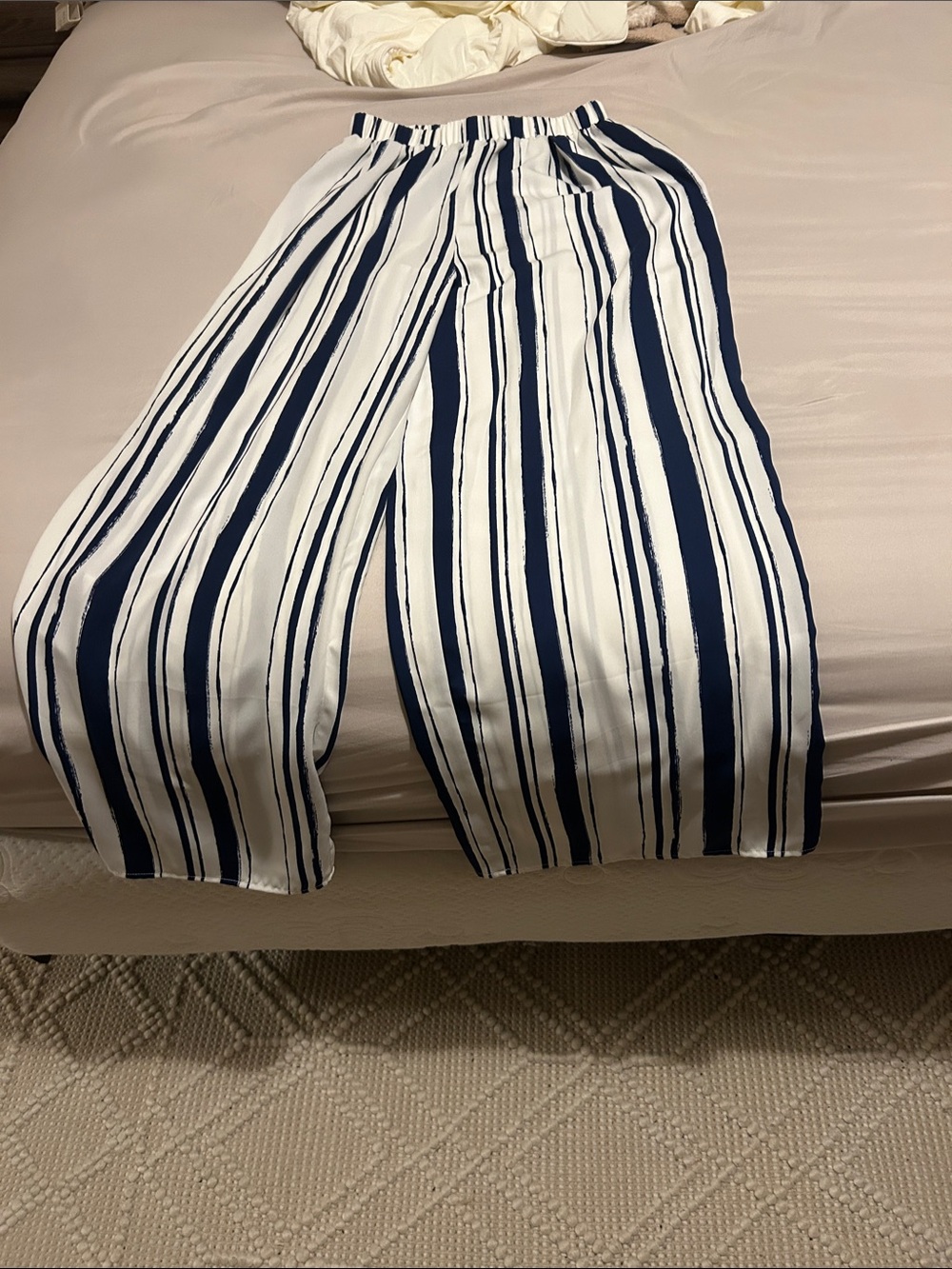 Wide Leg Striped Lounge Pants - Navy and White